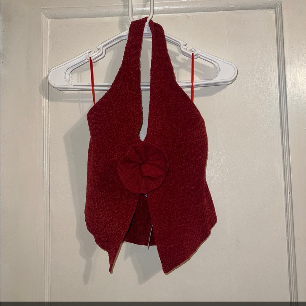 Elegant Red Halter Crop Top